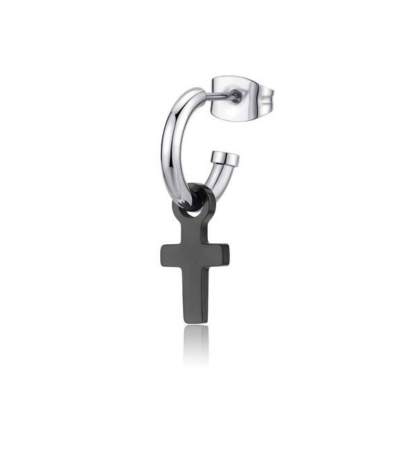 Mono Orecchino Gioielli S\'agapò Snap cerchio in acciaio e croce pvd gun snp30