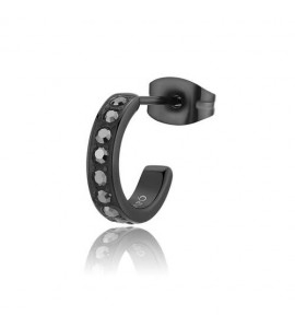 Mono Orecchino Gioielli S\'agapò Snap cerchio in acciaio pvd gun e cristalli hematite snp38