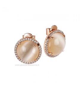 Orecchini donna gioielli Boccadamo Sharada in bronzo a lobo con zirconi e cabochon beige xor469rs