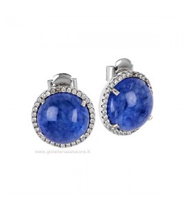 Orecchini donna gioielli Boccadamo Sharada in bronzo a lobo con zirconi e cabochon blu rutilato xor469