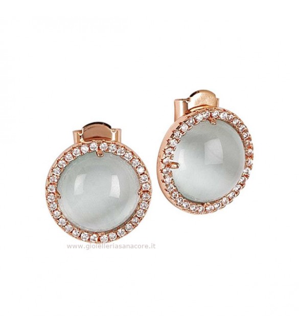 Orecchini donna gioielli Boccadamo Sharada in bronzo a lobo con zirconi e cabochon celeste gatteggiante xor469rsa