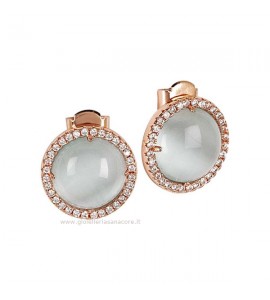 Orecchini donna gioielli Boccadamo Sharada in bronzo a lobo con zirconi e cabochon celeste gatteggiante xor469rsa