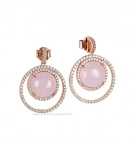 Orecchini donna gioielli Boccadamo Sharada in bronzo con cerchio di zirconi e cabochon rosa chiaro XOR474RS