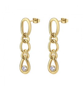 Orecchini Donna Gioielli Brosway Ribbon in acciaio dorato pendenti lunghi catena e cristalli bbn44