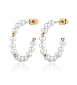 Orecchini Donna Gioielli S\'agapò Wisdom cerchio in acciaio pvd oro con Perle swi26