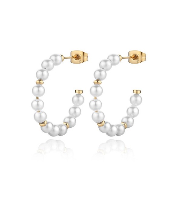 Orecchini Donna Gioielli S\'agapò Wisdom cerchio in acciaio pvd oro con Perle swi26