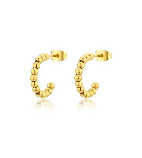 Orecchini Donna Gioielli Sagapò Chunky a cerchio con sfere in acciaio pvd oro shk38