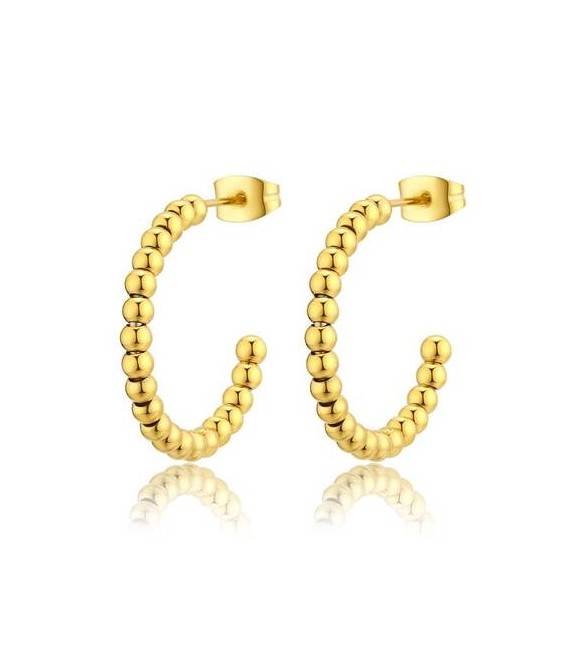 Orecchini Donna Gioielli Sagapò Chunky a cerchio con sfere in acciaio pvd oro shk40