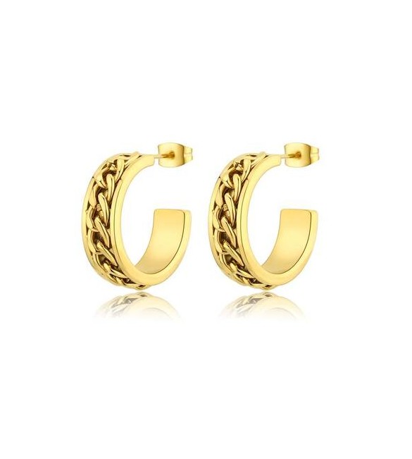 Orecchini Donna Gioielli Sagapò Chunky a cerchio in acciaio pvd oro con groumette shk42
