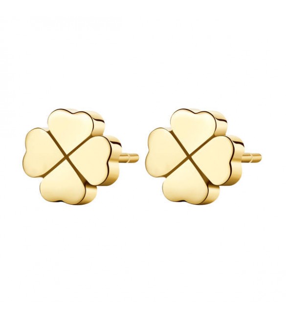 Orecchini donna gioielli Sagapò Click in acciaio 316L con Quadrifoglio pvd oro sck65