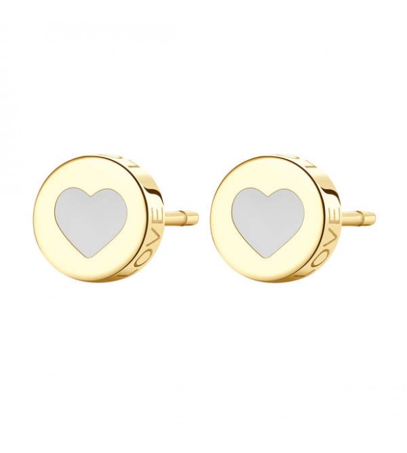 Orecchini donna gioielli Sagapò Click in acciaio 316L pvd oro con Cuore e smalto Bianco sck53