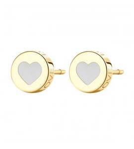 Orecchini donna gioielli Sagapò Click in acciaio 316L pvd oro con Cuore e smalto Bianco sck53