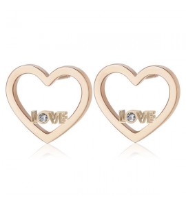Orecchini donna gioielli Sagapò Pretty in acciaio pvd oro rosa con cuore scritta Love e cristallo bianco spe24