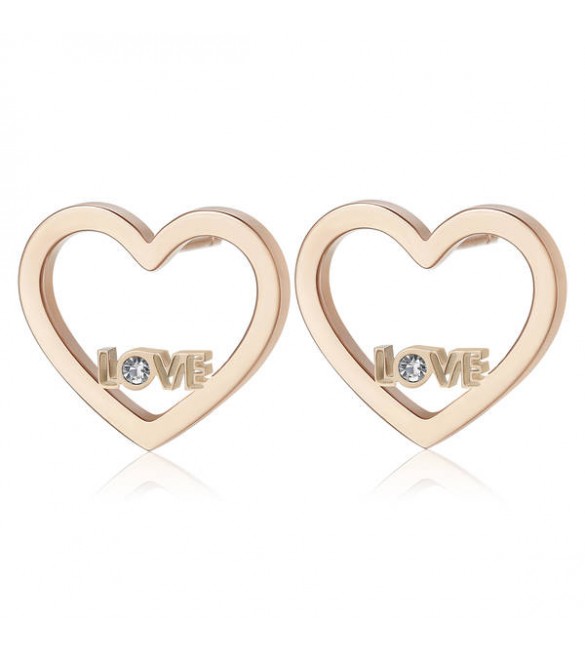 Orecchini donna gioielli Sagapò Pretty in acciaio pvd oro rosa con cuore scritta Love e cristallo bianco spe24