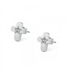 Orecchini Estrella in acciaio 316L Croce con cristalli bianchi sre39