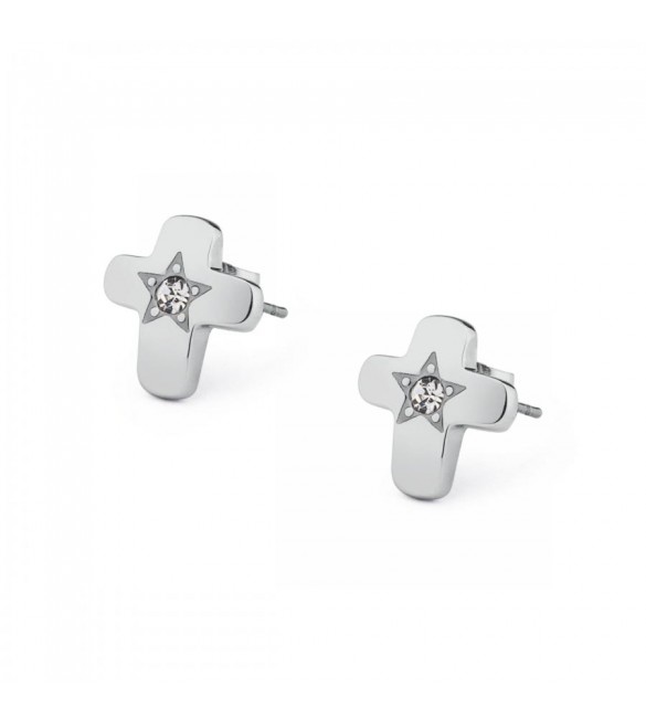 Orecchini Estrella in acciaio 316L Croce con cristalli bianchi sre39