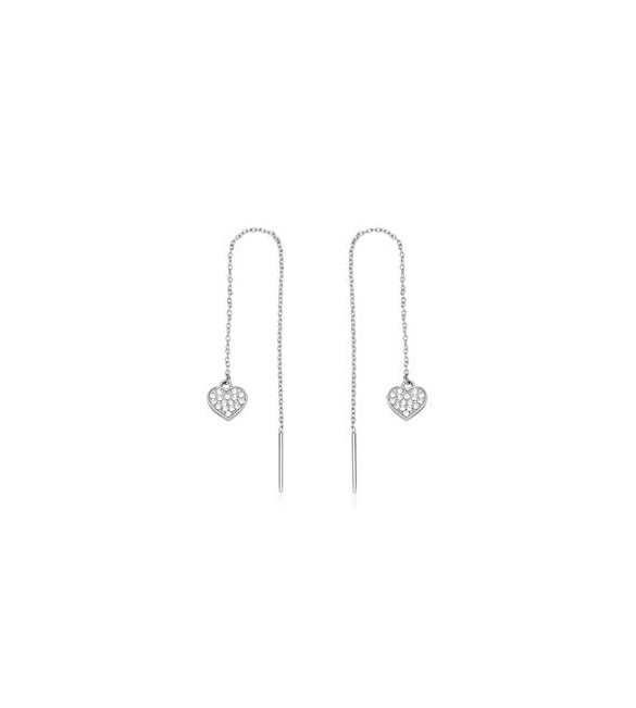 Orecchini saliscendi Donna Gioielli Sagapò Aurora in acciaio con Cuori e cristalli sar52