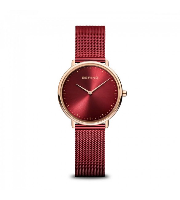 Orologio Solo Tempo Donna Bering Ultra Slim Rosso maglia milanese 15729-363