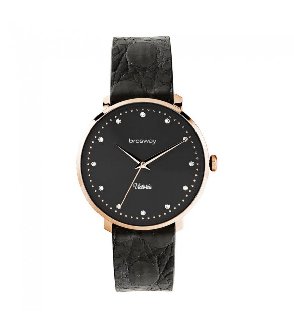 Orologio Solo Tempo Donna Brosway Victoria Nero pvd oro rosa con cristalli wvi29