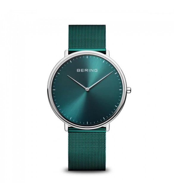 Orologio Solo Tempo Uomo Unisex Bering Ultra Slim Verde maglia milanese 15739-808