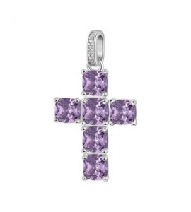Pendente Croce Gioielli Fancy by Brosway in argento zircone cushion ametista fmp18