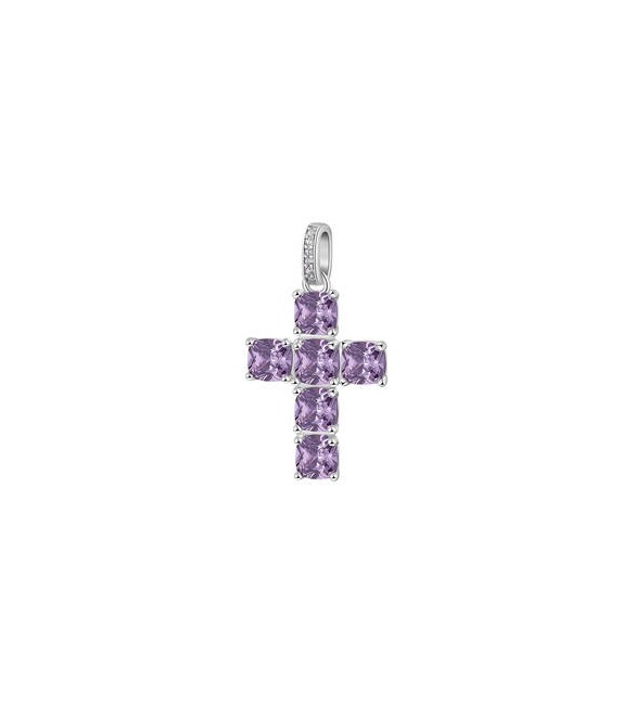 Pendente Croce Gioielli Fancy by Brosway in argento zircone cushion ametista fmp18