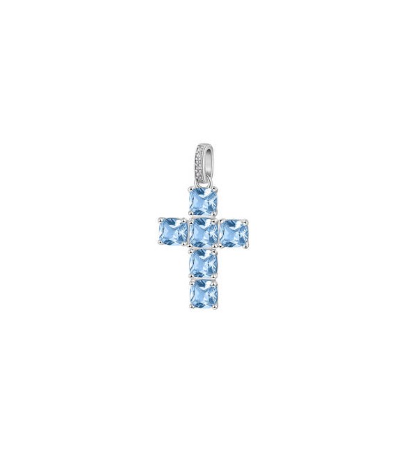 Pendente Croce Gioielli Fancy by Brosway in argento zircone cushion azzurro fcl14