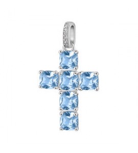 Pendente Croce Gioielli Fancy by Brosway in argento zircone cushion azzurro fcl14