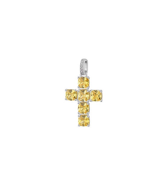Pendente Croce Gioielli Fancy by Brosway in argento zircone cushion giallo fey03