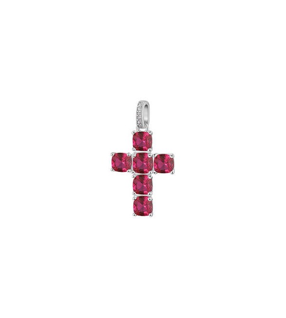 Pendente Croce Gioielli Fancy by Brosway in argento zircone cushion rosso fpr12