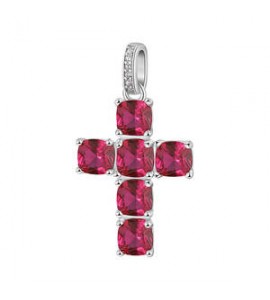 Pendente Croce Gioielli Fancy by Brosway in argento zircone cushion rosso fpr12