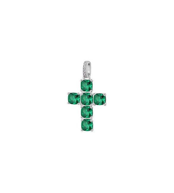 Pendente Croce Gioielli Fancy by Brosway in argento zircone cushion verde flg11