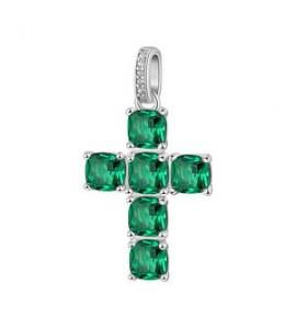 Pendente Croce Gioielli Fancy by Brosway in argento zircone cushion verde flg11