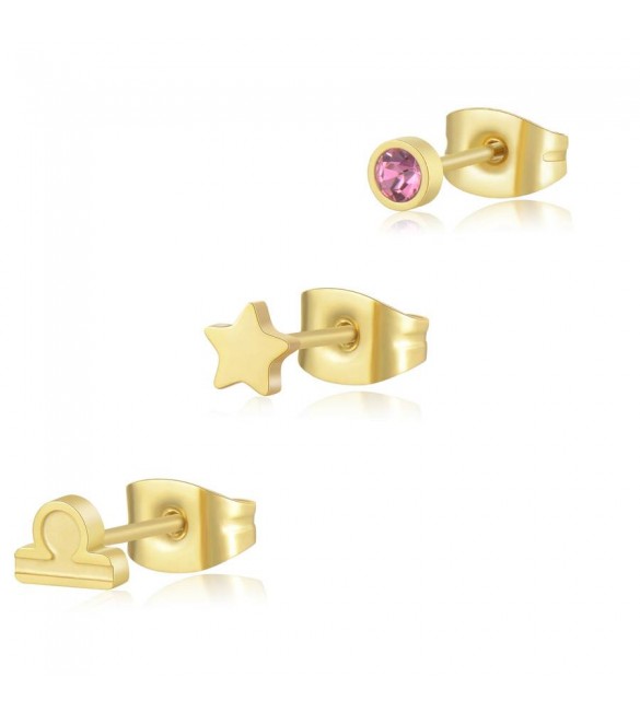 Tris Orecchini Donna Gioielli Sagapò Click in acciaio pvd oro set 3 pezzi Bilancia sck202