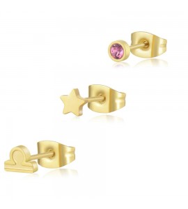 Tris Orecchini Donna Gioielli Sagapò Click in acciaio pvd oro set 3 pezzi Bilancia sck202