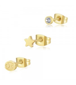 Tris Orecchini Donna Gioielli Sagapò Click in acciaio pvd oro set 3 pezzi Cancro sck199