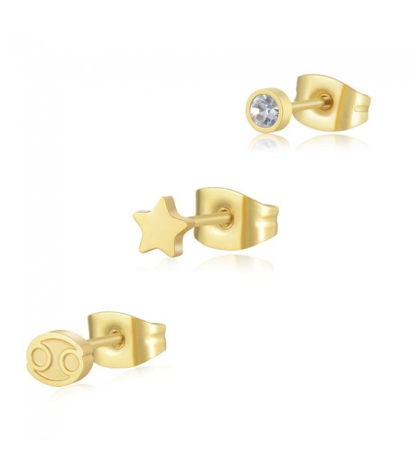 Tris Orecchini Donna Gioielli Sagapò Click in acciaio pvd oro set 3 pezzi Cancro sck199