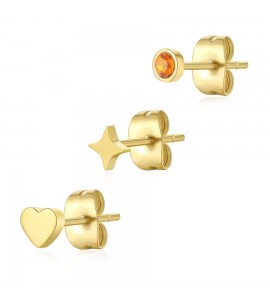 Tris Orecchini Donna Gioielli Sagapò Click in acciaio pvd oro set 3 pezzi con Cuore sck169