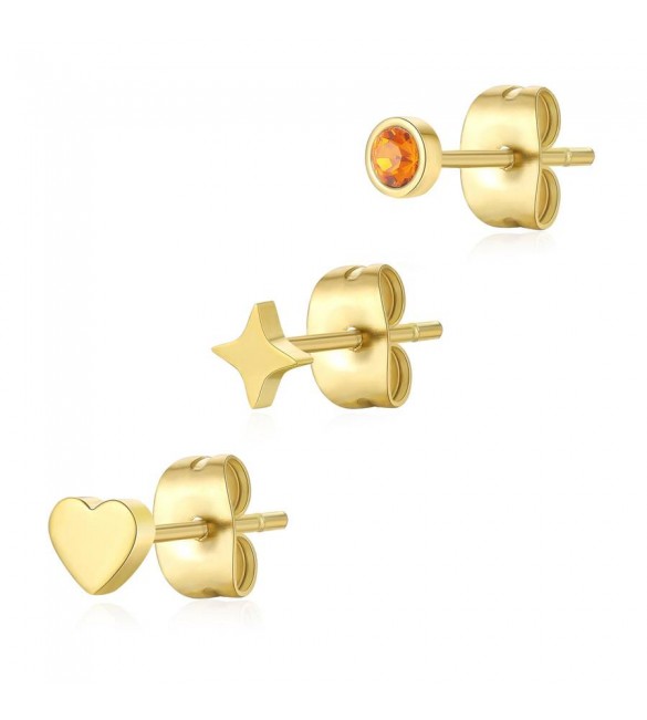 Tris Orecchini Donna Gioielli Sagapò Click in acciaio pvd oro set 3 pezzi con Cuore sck169