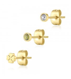 Tris Orecchini Donna Gioielli Sagapò Click in acciaio pvd oro set 3 pezzi con Quadrifoglio sck168