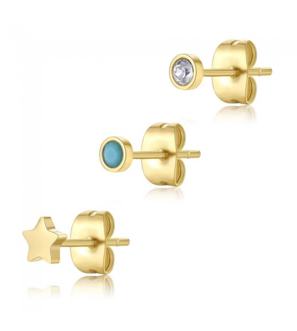 Tris Orecchini Donna Gioielli Sagapò Click in acciaio pvd oro set 3 pezzi con Stella sck167