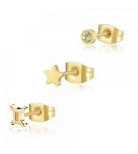 Tris Orecchini Donna Gioielli Sagapò Click in acciaio pvd oro set 3 pezzi Gemelli sck198