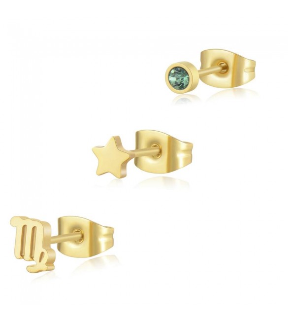 Tris Orecchini Donna Gioielli Sagapò Click in acciaio pvd oro set 3 pezzi Vergine sck201