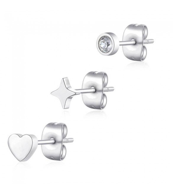 Tris Orecchini Donna Gioielli Sagapò Click in acciaio set 3 pezzi con Cuore sck163