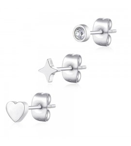 Tris Orecchini Donna Gioielli Sagapò Click in acciaio set 3 pezzi con Cuore sck163
