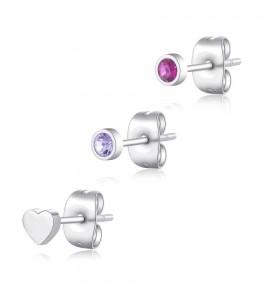 Tris Orecchini Donna Gioielli Sagapò Click in acciaio set 3 pezzi con Cuore sck164