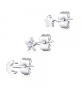 Tris Orecchini Donna Gioielli Sagapò Click in acciaio set 3 pezzi con Luna sck160