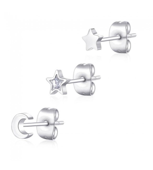 Tris Orecchini Donna Gioielli Sagapò Click in acciaio set 3 pezzi con Luna sck160