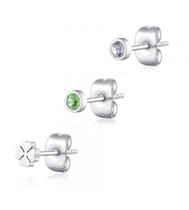 Tris Orecchini Donna Gioielli Sagapò Click in acciaio set 3 pezzi con Quadrifoglio sck162