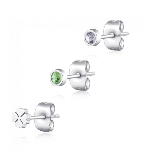 Tris Orecchini Donna Gioielli Sagapò Click in acciaio set 3 pezzi con Quadrifoglio sck162